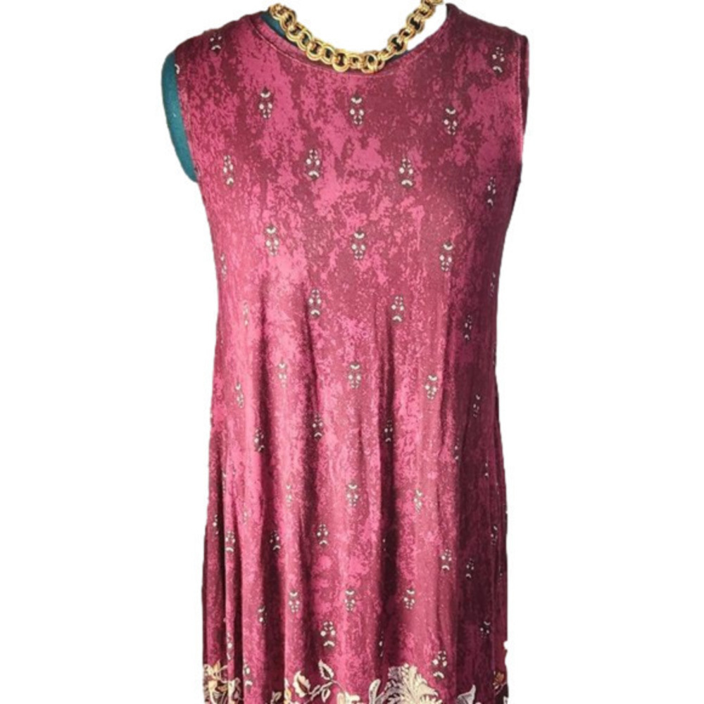 223. Style & Co plum border-print jersey sundress sz PL